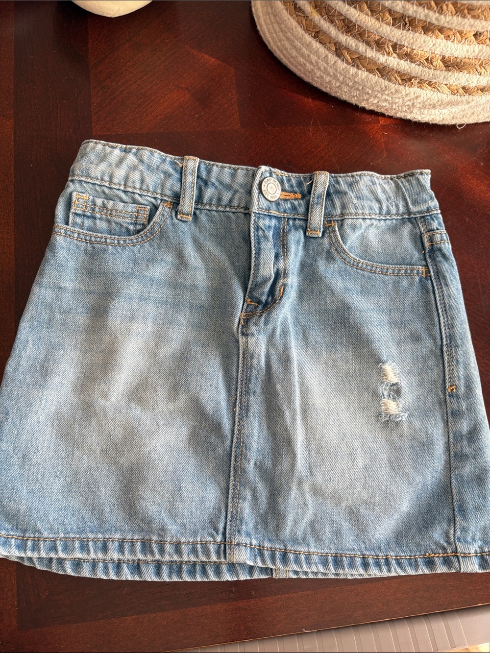 GAP Light Blue Distressed Denim Mini Skirt